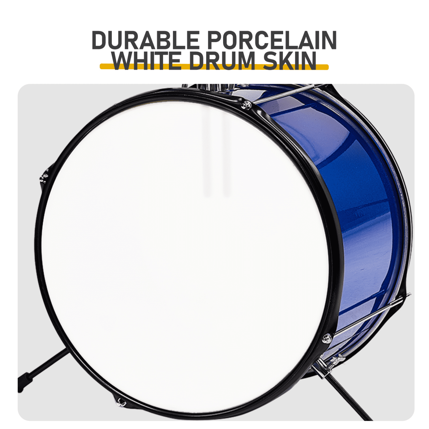 Hassch 3-Piece Drum Set, Beginners Drums Kit with Stool, Pedal & Drumsticks, Junior Drum Set Musical Instrument with Cymbal, Tom and Snare Drum, Dark Blue