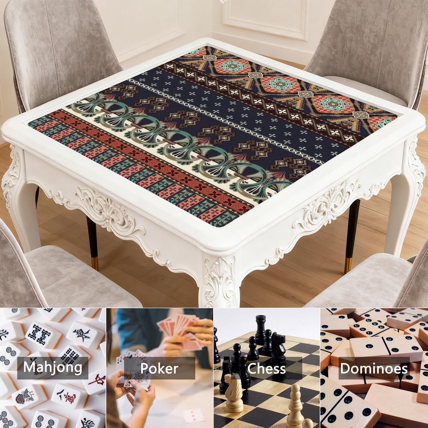 31.5 Inch Bohemian Game Mat Made of Premium Rubber Material with Anti-Slip Surface Grip and Noise Dampening Properties for Mahjong Tiles Board Games