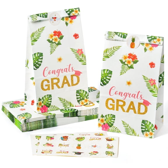 MALLMALL6 Congrats Paper Bags with Stickers for Hawaii Party,24 Counts