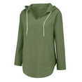 thumbnail image 2 of Women's Beach Cover Up Long Sleeve Summer Linen Shirt Hoodies Sweatshirt V Neck with Pocket Hooded Tops Green S, 2 of 8