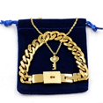 thumbnail image 4 of Uloveido Gold Plated Stainless Steel Lock Bracelet and Key Pendant Necklace Couples Jewelry Set for Women and Men Y808 (Gold), 4 of 7