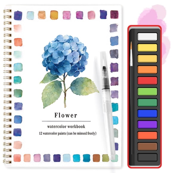 Set de cuaderno de acuarela TLM de 12 colores con pincel para DIY