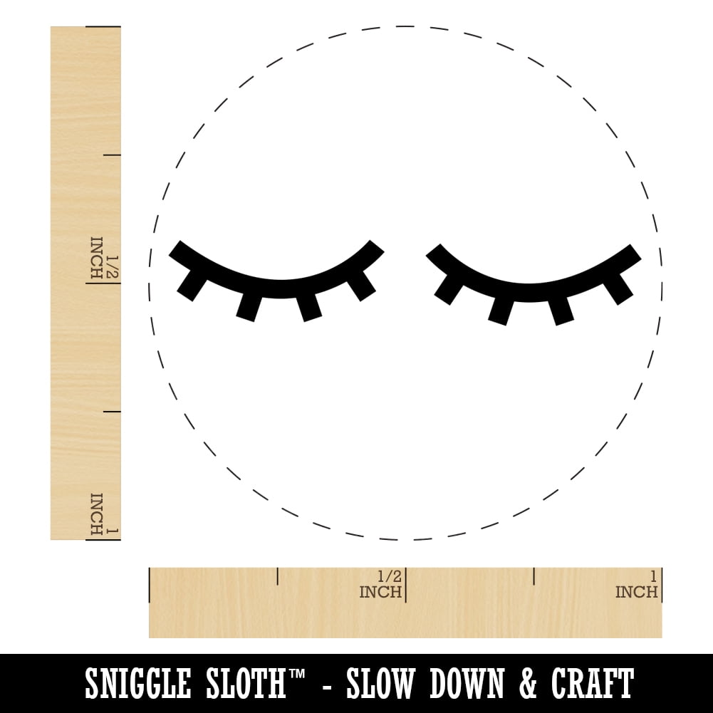 Closed Eyes Sleeping Eyelashes Pair Self-Inking Rubber Stamp Ink Stamper - Yellow Ink - Medium 1 Inch