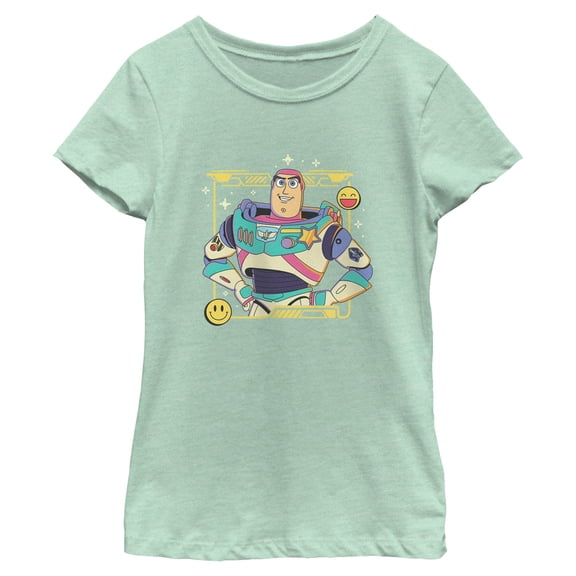 Girls Toy Story 5 Buzz Smile Emoticon T Shirt