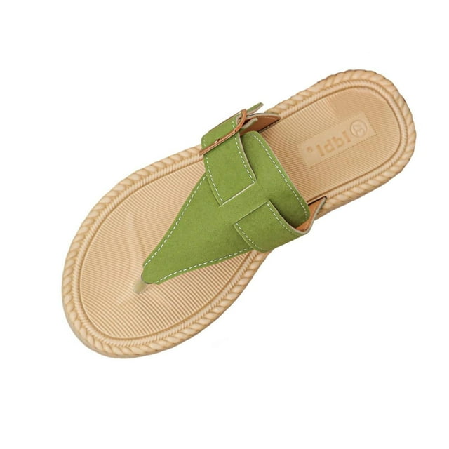 WLOELOEW Women'S Peep Toe Flat Slippers Casual Summer Sandals Solid Color Open Toe Pu Material Size 7 Us Foot Length 9.25 Inches