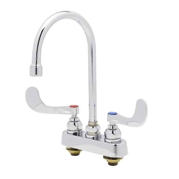 T&S Brass B-1141-04 4 in. Centers Workboard Faucet with Swivel Gooseneck Wrist Action Handle Deck Mount