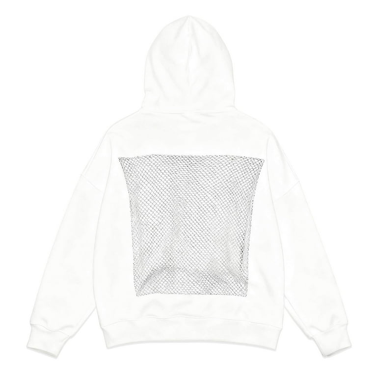 Women's Hollow Mesh Back Hoodie Mesh Back Sweatshirt White XXXXXS