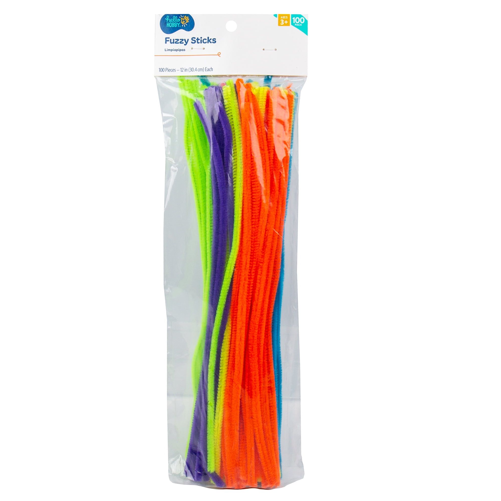 Hello Hobby Neon Fuzzy Sticks, 100-Pack