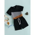 thumbnail image 5 of VOLTEY 0-7T Kids Baby Boys Summer Clothes Set Short Sleeve Patchwork Crew Tees and White Straps Short Pants Outfits for Toddler Boys, 5 of 9