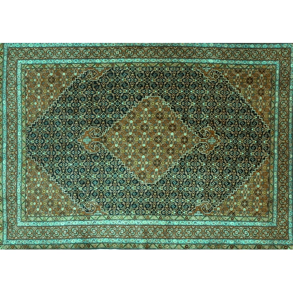 Ahgly Company Machine Washable Indoor Rectangle Persian Turquoise Blue Traditional Area Rugs, 2' x 5'