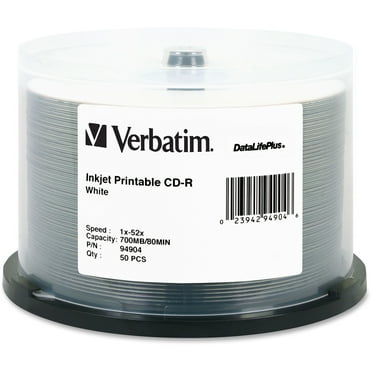 Verbatim, VER94904, 52X White Inkjet Printable CD-R Spindle, 50, White