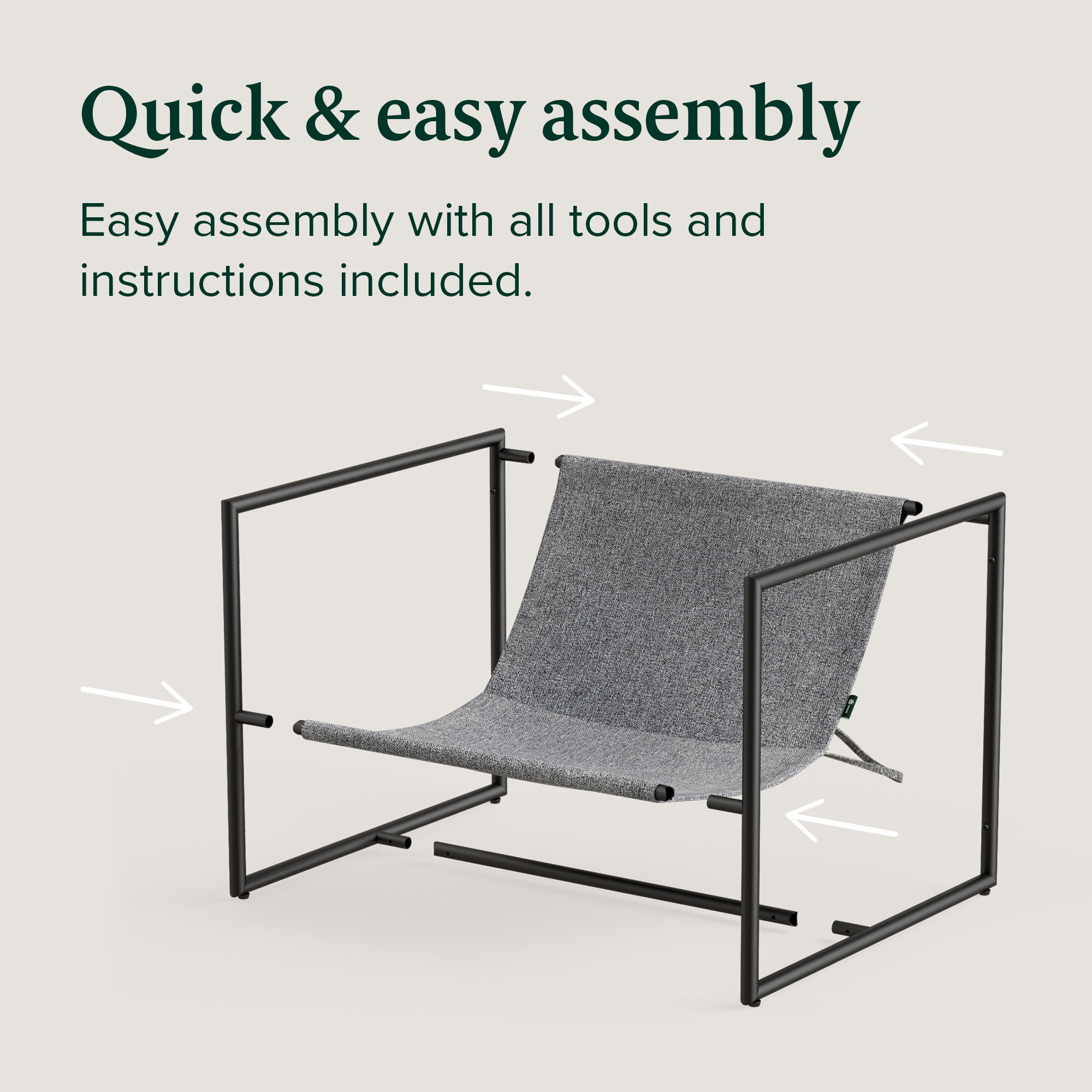 Zinus Aidan Metal Framed Sling Indoor Accent Chair, Light Grey
