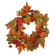 Better Homes and Gardens Leaf and Pumpkin Wreath, Orange, 18"