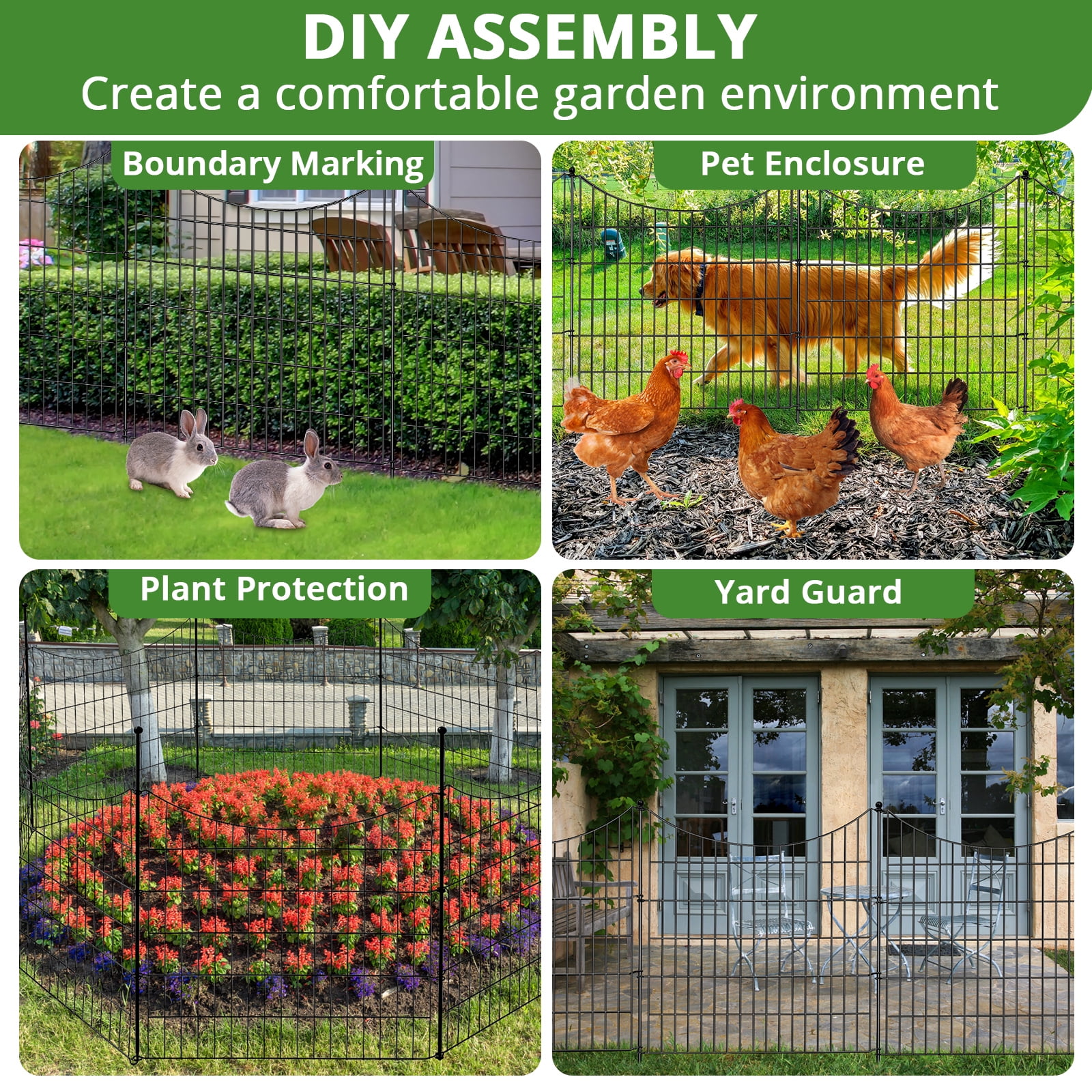 BSHAPPLUS® Garden Fence 10 Pack ,33in (H) x 24ft (L) Metal Fence,Rustproof Decorative Fence,Animal Wire Fence,Wrought Iron Fence, Outdoor Picket Fencing No-Dig for Yard, Lawn and Patio Borders