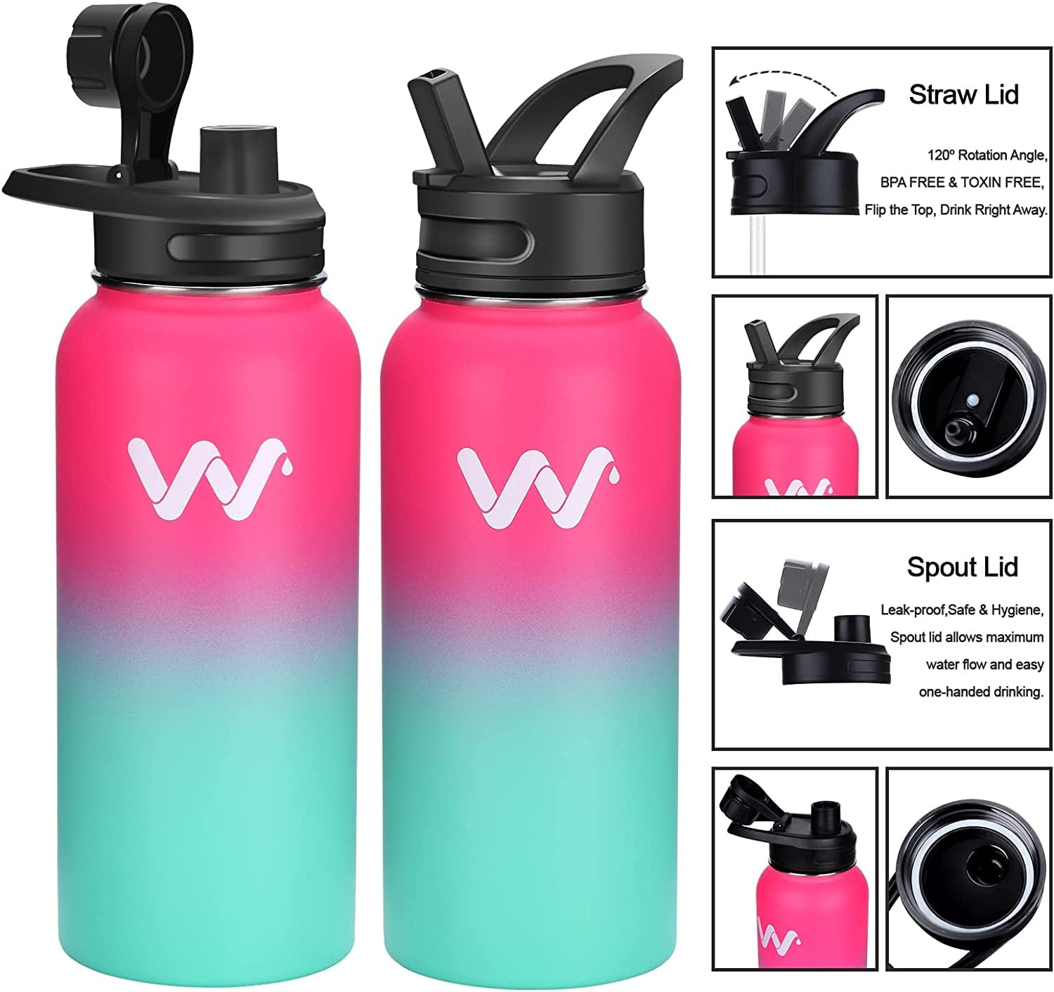 24oz Insulated Stainless Steel Water Bottle With Drinking Spout Twist off  Cap & Carry Handle Personalized With Laser Engraved Name 