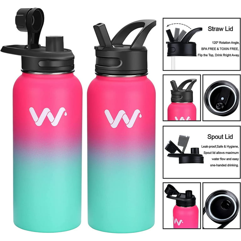 24 oz Insulated Water Bottle with Straw Lid & Spout Lid,Reusable Wide Mouth Vacuum Stainless Steel Water Bottle, Size: 24oz