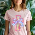 thumbnail image 5 of He Is Risen Cross Graphic T-Shirt | Pastel Christian Faith Tee for Women, Natural, Size 4XL, 5 of 6