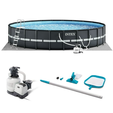 INTEX 18ft x 52in Ultra XTR Above Ground Swimming Pool, Sand Filter Pump, & Cleaning Maintenance Kit