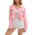 thumbnail image 3 of Chaqueta de mezclilla con flecos de manga larga y dobladillo deshilachado para mujer INSPIRE CHIC, corta, color rosa, 3 of 5