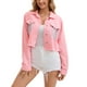 thumbnail image 3 of Chaqueta de mezclilla con flecos de manga larga y dobladillo deshilachado para mujer INSPIRE CHIC, corta, color rosa, 3 of 5