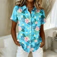 thumbnail image 2 of Sewkxo Hawaii Shirts for Women Floral Print Short Sleeve Lapel Button Up Tropical Beach Shirts 2026 Fashion Baggy Party Holiday Tee Shirts,Blue 2XL, 2 of 5