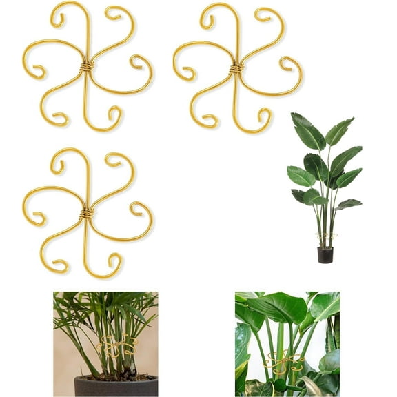 Tutuviw 3Pcs Plant Stem Support Set Reusable Iron Climbing Plant Support,Monstera Plant Suppor,Plant Trellis,Climbing Houseplant Support Stakes for Outdoor Indoor Plants Stem Holder (Goldern)