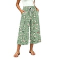 thumbnail image 4 of Levmjia Women's Summer Floral Print Wide Leg Pants Loose Fit Casual Drawstring Capri Trousers with Pockets Vintage Washed Vacation Beach, 4 of 7