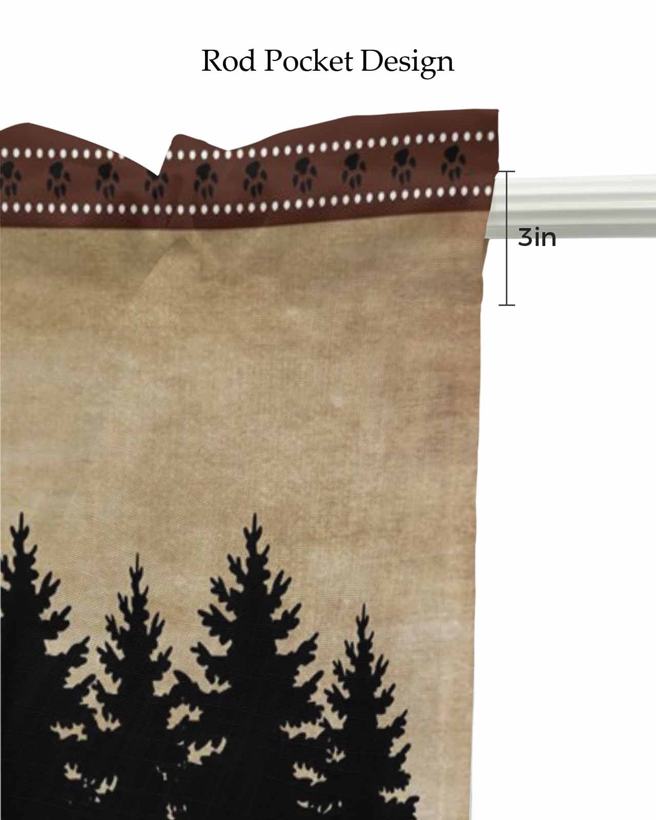 Brown Black Bear Kitchen Valances for Windows Farmhouse Linen Window Valance Curtain for Living Room Window Treatment Farmhouse Cabin Forest Vintage Valance Rod Pocket Topper Drape, 54 x 18 Inch