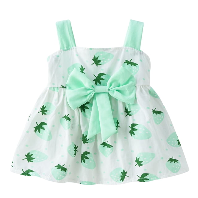 Penkiiy Robe d'Été Mignonne à Imprimé Floral pour Filles Tout-Petits, Robe Princesse avec Nœud, Robe de Princesse 2-3 Ans Verte Offre Été 2023