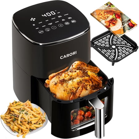 6-Quart Black Air Fryer with 12 Presets, Viewing Window, Nonstick Dishwasher-Safe Basket, 1700W, 400 ° F Max Temperature