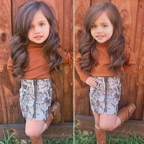 Sunloudy Toddler Kids Baby Girls Clothes Tops T Shirt Snakeskin A Line Skirt Mini Dress Outfits Set Orange