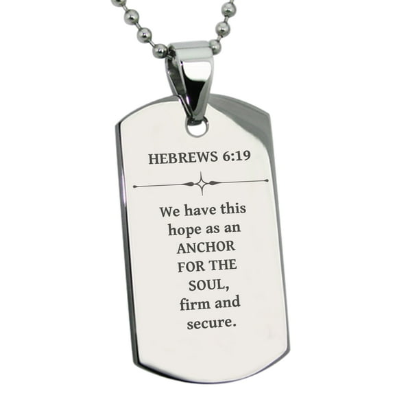 Tioneer Stainless Steel Anchor for the Soul Hebrews 6:19 Dog Tag Pendant Necklace