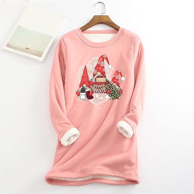 Tenues d'Hiver pour Femmes Mode Féminine Impression de Noël Manches Régulières Hiver Décontracté Vacances Manches Courtes Col Rond Chemise Hauts Tenues de Travail Décontractées pour Femmes en Solde