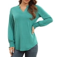 thumbnail image 4 of Blusa de manga larga fruncida, blusa con escote en V y muesca para mujer Blusa con escote en V y muesca para mujer Uso práctico, 4 of 6