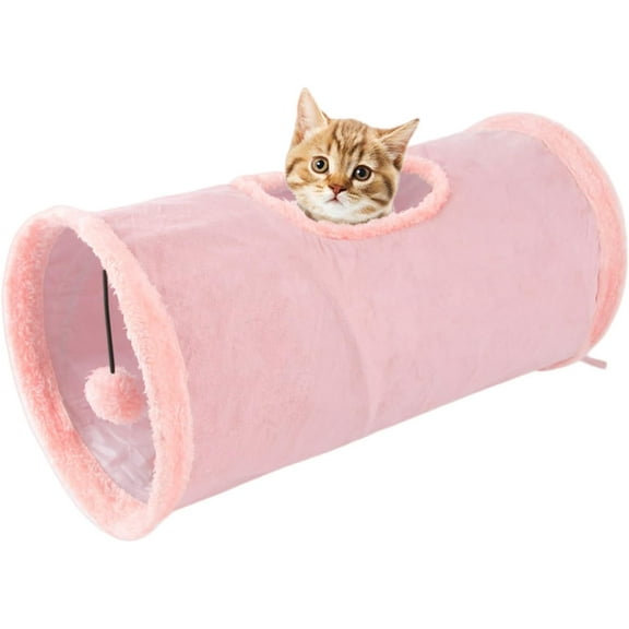 Cat Tunnel,Indoor Cat Play Tube Toys with Play Ball,Durable Collapsible Rabbit Hideaway Tunnel for Kitten,Bunny, Guinea Pig, Rat, Hamster, Ferret, Chinchilla (Pink)