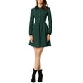 thumbnail image 2 of Unique Bargains Women's Peter Pan Collar Contrast Half Placket Swing Short Dress S Dark Green, 2 of 6