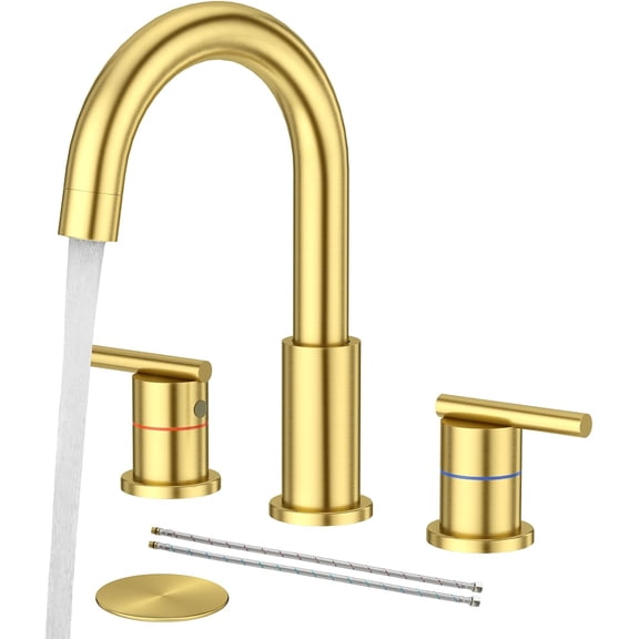 Gold Faucet Bathroom,Brushed Gold Bathroom Faucets 3 Hole,8 Inch Widespread Bathroom Faucet,4 Inch 12 Inch Bathroom Faucet with Drain Assembly,2-Handle Stainless Steel(Supply Line)