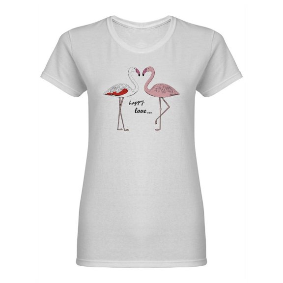 Two Beautiful Flamingos In Love Shaped T-Shirt Women -Image by Shutterstock, Female Large