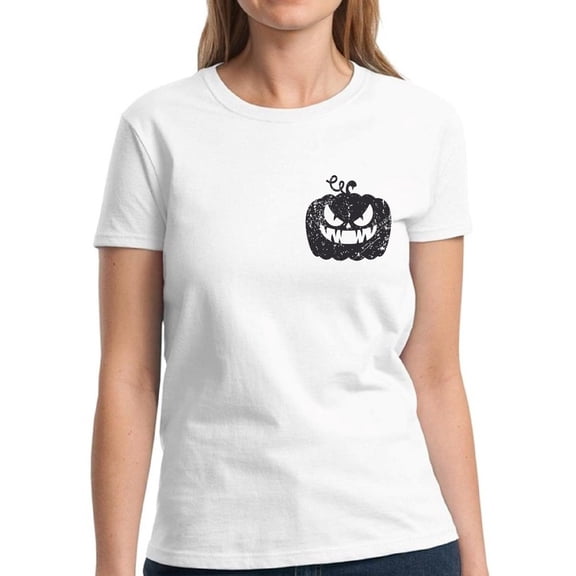 Black Pumpkin Pocket Halloween T Shirt for Women - S M L XL 2XL 3XL Graphic Tee - Scary Happy Halloween Outfit Gift Funny Holiday Tee T-Shirt Ladies