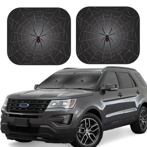 Fotbe Black Spider On Web Juego de 2 Piezas de Parasoles para Parabrisas | Bloqueador Solar para Auto | Accesorios Plegables para Protección Solar Interior-Medium