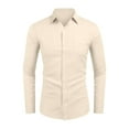 thumbnail image 4 of Dwelliawo Shirt for Men Lightweight Business Dress Shirts Fall Cotton Regular Fit Outfits Long Sleeve Button Down Shirt with Pocket Beige 4XL, 4 of 4