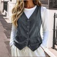 thumbnail image 3 of TGSLY Fall Denim Vest for Women Lightweight V Neck Button Down Jean Jacket Relaxed Casual Solid Color Sleeveless Layering Waistcoat XL, 3 of 8