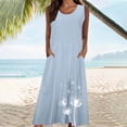 thumbnail image 5 of Xcmzpl Women's Linen Dress Sleeveness Loose Dresses Casual Boho Floral Midi Dress with Pockets Plus Size Scoop Neck Tank Dresses, 5 of 6