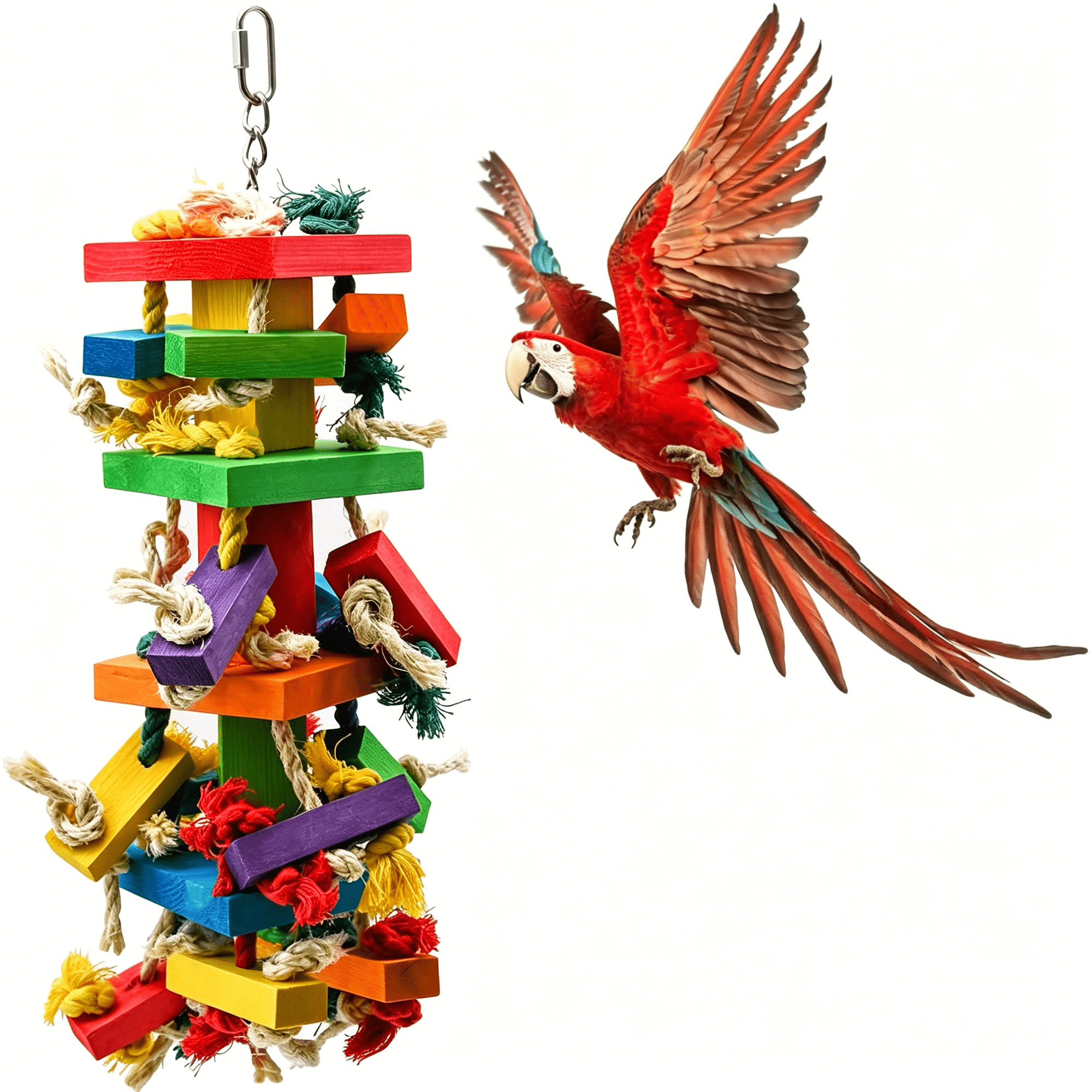 CYFW 20 Inch Large Parrot Toy, Multicolored Natural Wood Bird Chewing Accessory for Macaws & African Greys