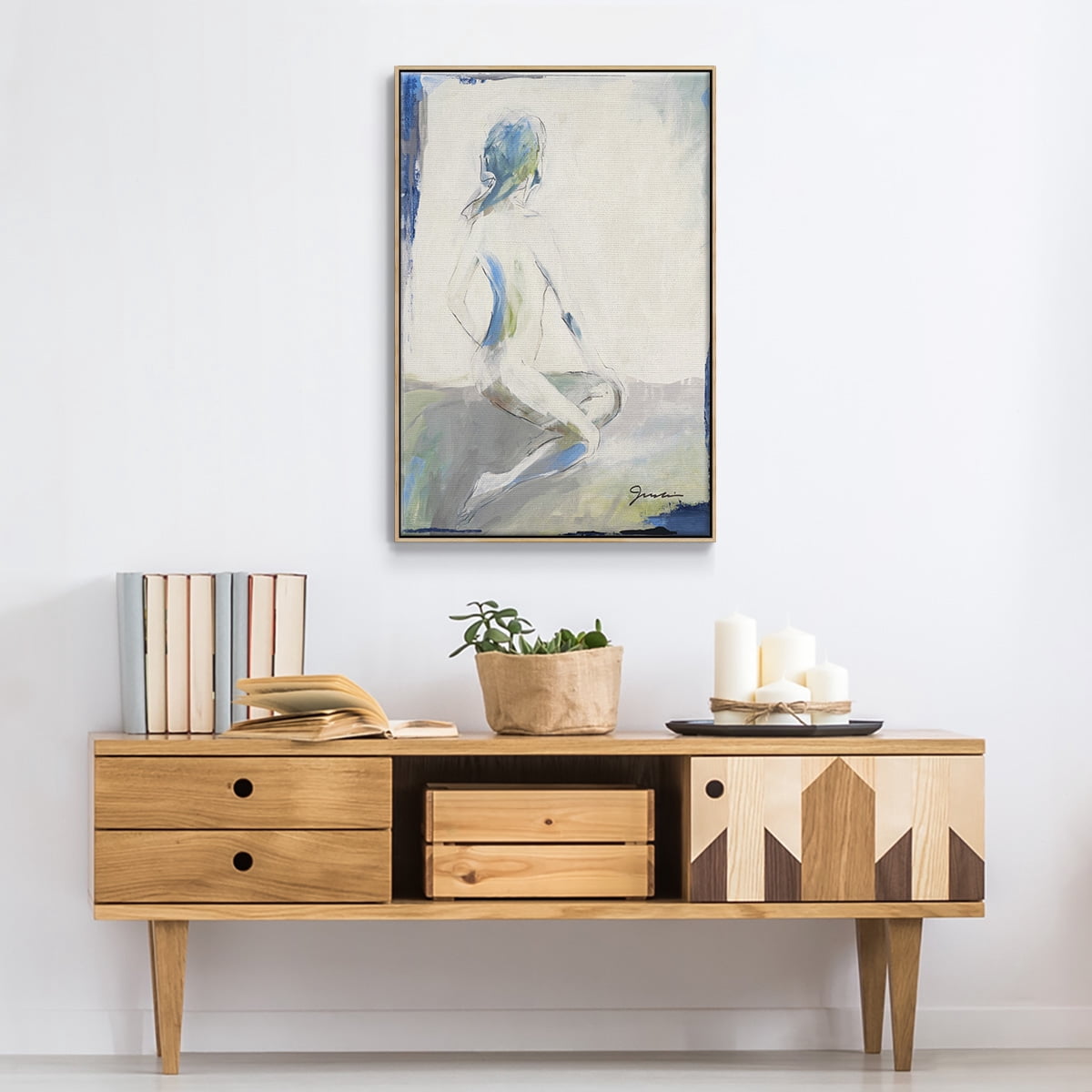 Picture Perfect Framed Premium Gallery Wrapped Canvas - Ready to Hang - 27 x 41 - Natural Wood Floating Frame