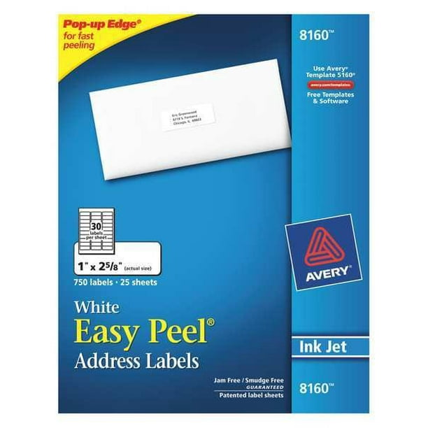 1PACK Avery 727828160 Avery® Easy Peel® Address Labels for Inkjet Printers 8160, 1
