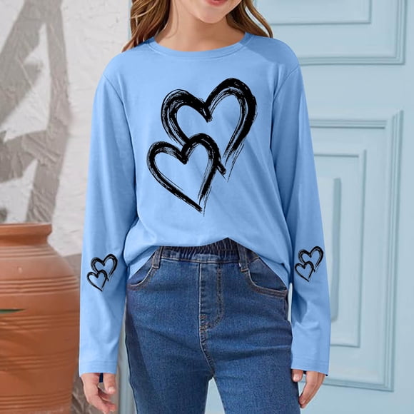Blusas y camisas de manga larga con cuello redondo CUHK Top estampado de cuello redondo para primavera y verano Jersey informal Camisa básica de manga larga para niños y niñas Blusa de poliéster para