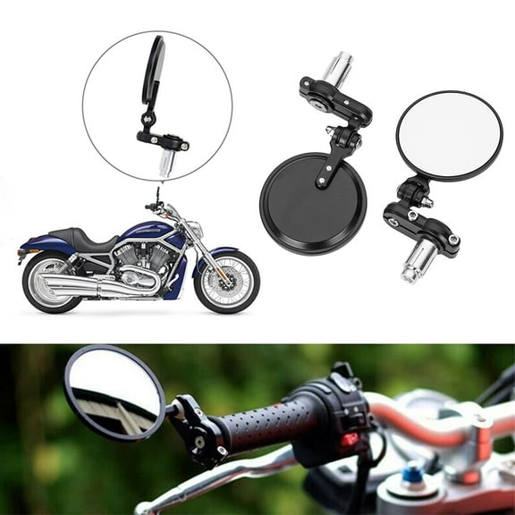 Round 7/8" Handle Bar End Rearview Side Mirrors, Motorcycle Black 3 inch Round Rearview Mirror, Set of 2