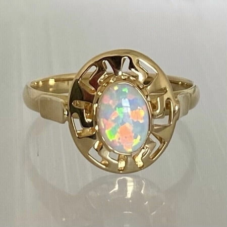 2Ct Oval Simulated Fire Opal Solitaire Women's Ring 14K Yellow Gold Plated