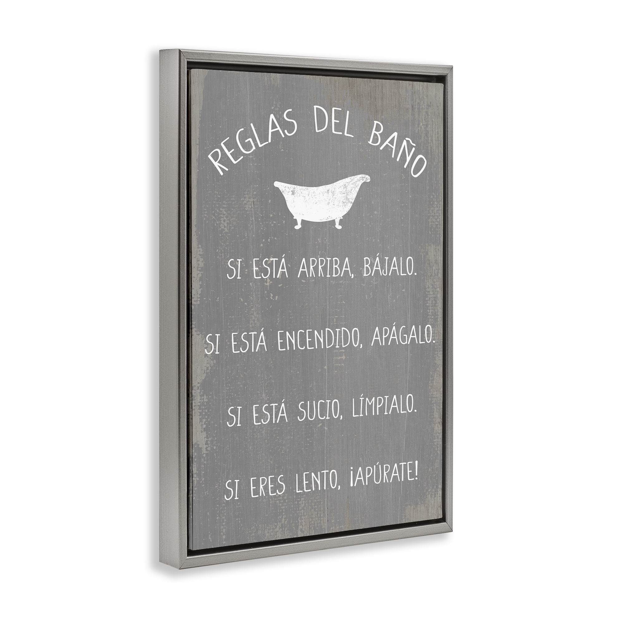 Stupell Industries Reglas Del Baño con Bañera Bath & Laundry Painting Gray Floater Framed Art Print Wall Art, 21 x 31